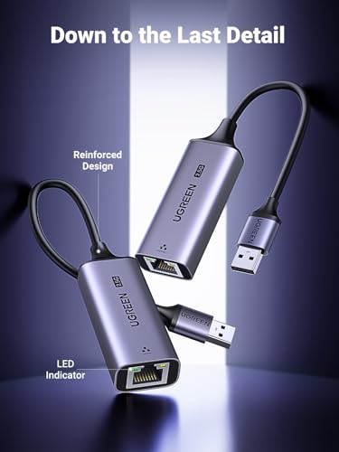 UGREEN USB to Ethernet Adapter 2.5Gb, Aluminum Ethernet Adapter | USB 3.0 to RJ45 Computer Network Internet LAN Dongle for Laptop, Compatible for MacBook Air/Pro, XPS, Windows, macOS