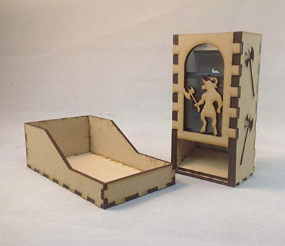 Minotaur Mini Dice Tower v1 Neon Blue Acrylic Window Laser Cut MDF Unique Gift
