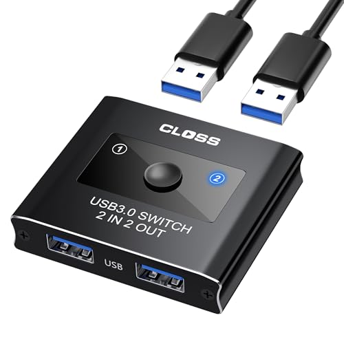 USB 3.0 Switch 2 in 2 Out, USB Switcher for 2 Computers, Share Keyboard, Mouse, Printer, Scanner, KVM Switch Selector, Compatible with Windows, Mac, Linux, Includes 2 USB-A 3.0 Cables - size: USB Switch