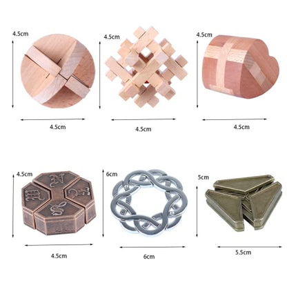 Brain Teaser Puzzle for Adults Puzzles Metal Hole Lock Adult Educational Toy Jigsaw IQ Puzzle（6 Pack） (Bronze) - color: Bronze