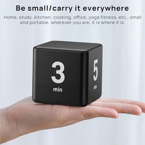 JOYIT Black Cube Timer 1 3 5 10 Minutes - Flip Countdown Visual Timer for Time Management, Kitchen, Workout, Study, Classroom, Office, Games - color: Black 1-3-5-10