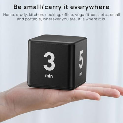 JOYIT Black Cube Timer 1 3 5 10 Minutes - Flip Countdown Visual Timer for Time Management, Kitchen, Workout, Study, Classroom, Office, Games - color: Black 1-3-5-10