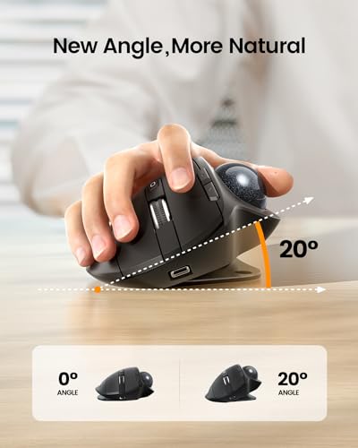 ProtoArc EM01 NL Wireless Trackball Mouse, Rechargeable Thumb Control Mice | 0/20° Adjustable Angle to Reduce Fatigue, Triple-Device Bluetooth & 2.4G USB-A for Office Use, Silent Click, Easy to Clean - color: Gray Ball