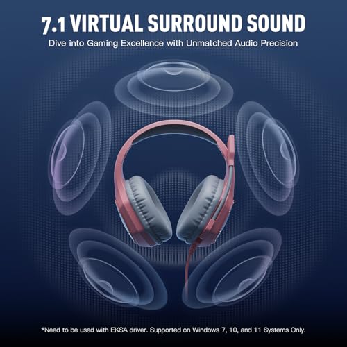 EKSA E1000 V2 Gaming Headset, PC Headset with USB C Plug, Wired Headphones with Noise Canceling Microphone, 7.1 Surround Sound, RGB Light, include USB Adapter for Computer,Mac, PS4/PS5 Console, Laptop - color: Pink