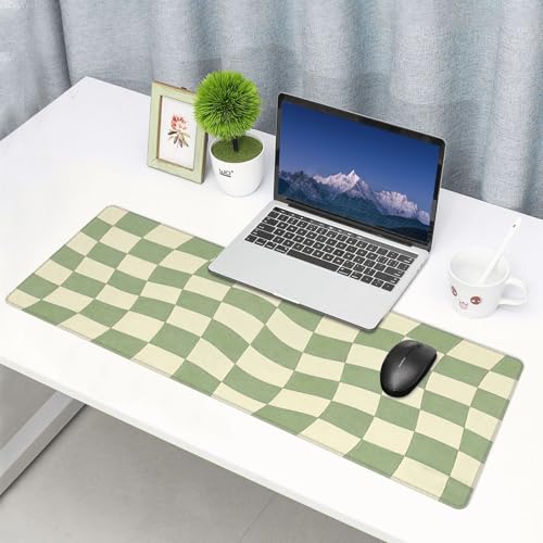 Gaming Mouse Pad, Large Beige Sage Green Checkered Mousepad Laptop, Extended Mouse Mat, Long XL Waterproof Keyboard Pads, Big Non-Slip Mousepads for Game Office Home, 31.5 x 11.8 in - color: Beige Sage Green Checkered