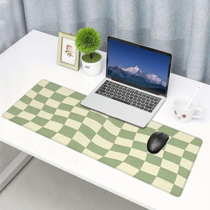 Gaming Mouse Pad, Large Beige Sage Green Checkered Mousepad Laptop, Extended Mouse Mat, Long XL Waterproof Keyboard Pads, Big Non-Slip Mousepads for Game Office Home, 31.5 x 11.8 in - color: Beige Sage Green Checkered