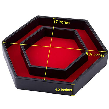 SIQUK Dice Tray with Lid Hexagon Dice Rolling Tray Dice Holder for Dice Games Like RPG, DND and Other Table Games, Red - color: Red