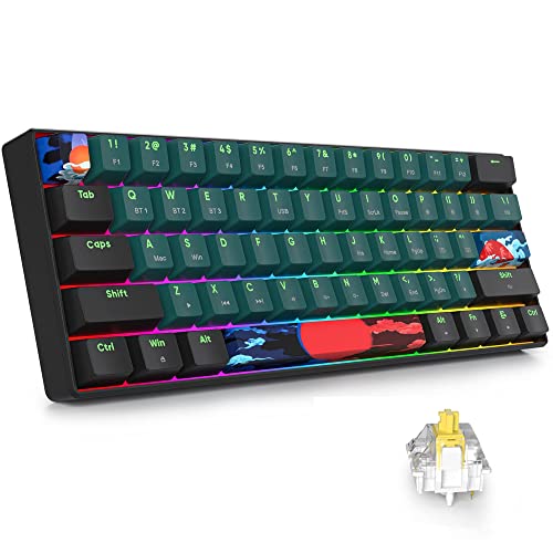 surmen GT61 Wireless 60% Keyboard, Mini RGB Mechanical Gaming Keyboard 60 Percent Hot-Swappable with Linear Gateron Switch Type-C/Bluetooth 5.0 Programmable (Gateron Yellow, Sound Wave 61) - color: Wave 61-Yellow Switch