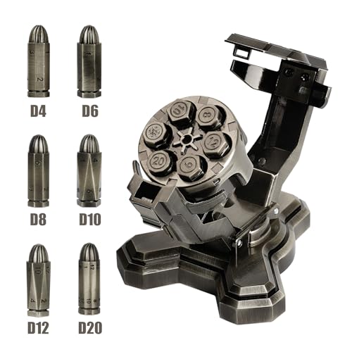 Bullet Nest Metal dice Set,Insane Bullet dice Revolver,Metal dice Set for DND with Spinning Revolver Cylinder Container, Dice for D&D, or Crime Theme Tabletop Games (D4, Silvery) - color: Silvery, style: D4