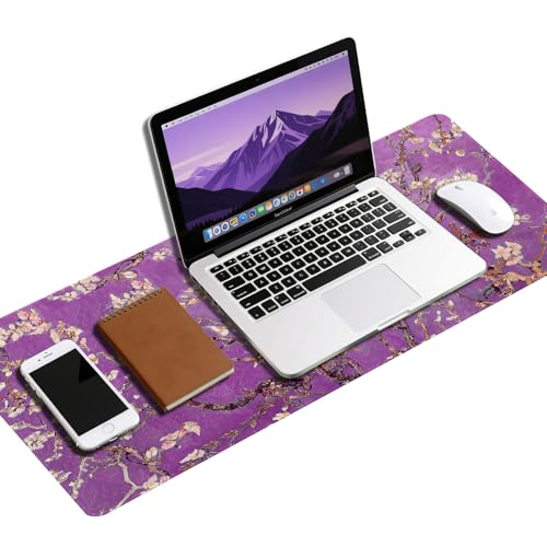 Vimorco Waterproof Mouse Pad,31.5 x 15.7'',Purple Flowers Desk Pad,Office | XXL Large Mouse Extended Gaming Mousepad with Anti-Slip Rubber Base,Computer Laptop Keyboard Mouse Mat for Work,Game,Office - color: Purple Flowers