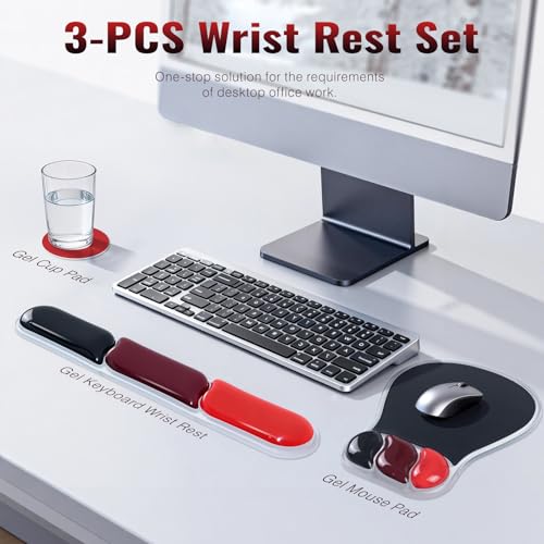 Ospelelf Mouse Pad with Wrist Rest Set Gel Ergonomic Keyboard Wrist Support Anti-Slip Rubber Bottom Office Women Desk Accessories for Computer, Laptop and Gaming, Black and Red - color: Black and Red, style: Keyboard Rest + Mouse Rest + Coaster