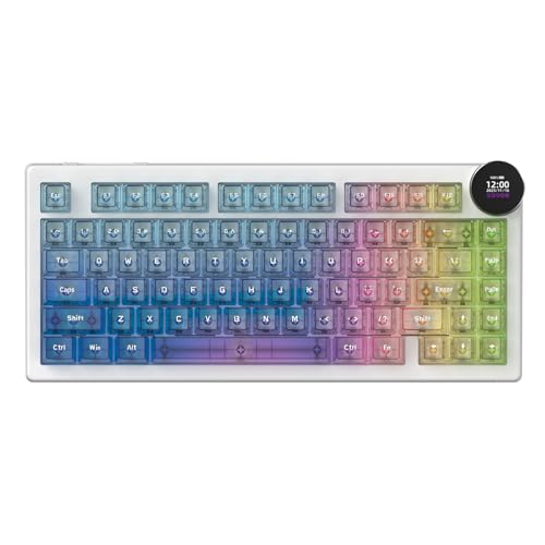 AK820 V2 PRO 75% Compact Mechanical Keyboard, 81 Keys, Tri-Mode (2.4G/Bluetooth/Wired), 8K Polling Rate, 10000mAh Battery, TFT Display Knob, Gasket Mount, Hot-Swappable, RGB Backlit, Crystal Prism - color: Crystal Prism