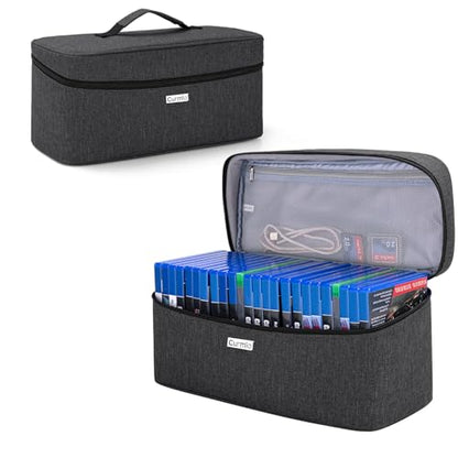 CURMIO Game Disc Holder Case, Storage Bag for Up to 24 Video Discs, Black | Compatible with PS4/PS4 Pro/PS3/PS5/Xbox One/Xbox Series X/S Video Game Discs, Top Handle, Portable, Home and Travel Use - color: Black