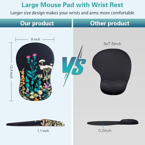 Canjoy Mouse Pad with Wrist Rest, Ergonomic Wrist Support with Massage | Ergonomic Massage Design & Relax and Relieve Fatigue & Non-Slip & PU Base, Comfortable Computer Mousepad for Office Home - color: Flowers & Weeds