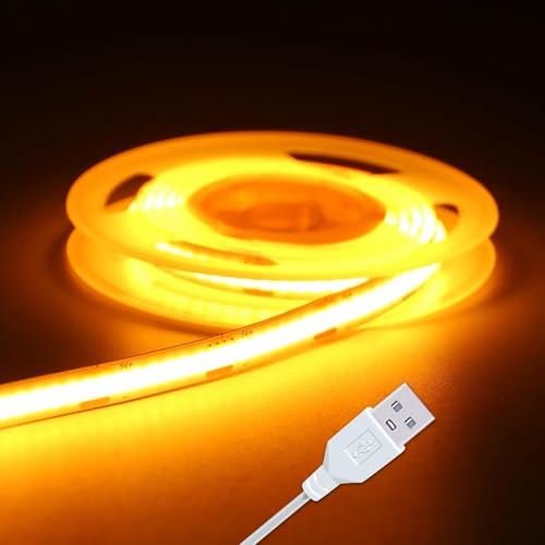 Short LED Strip Lights, 5V USB Gold Yellow COB (3.28FT/1M) | 5W Not Dimmable, Flexible COB, 320 LEDs/m, Super Bright for Exhibition Hall,Living Room TV Lights Decor - color: 3.28FT/GOLDEN YELLOW