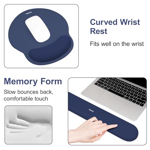 MOSISO Wrist Rest for Mouse Pad Set, Large Gaming Deskpad, Navy Blue | Circle Curved Mousepad&Keyboard Wrist Rest&Coaster, Ergonomic Non-Slip Mousepad&Easy Typing Pad with Silicone Lining - color: Navy Blue