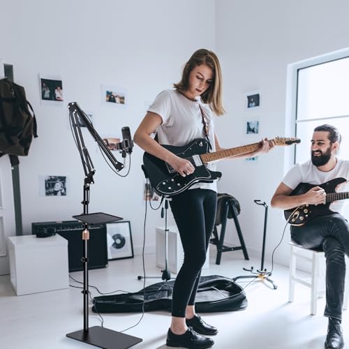 Mic Stand Floor Boom Arm for Studio, Podcast, Recording, Streaming | Included Tray & Microphone Holder, Space-saving 5.5 lbs Base, Adjutable Height 30"–70", Compatible with Yeti, SM58, QuadCast