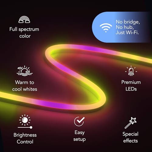 LIFX Neon Flex Rope Lights - 16ft Outdoor LED Rope Light - Compatible with Alexa | Matter Certified, Apple Homekit, WiFi 2.4GHz, Polychrome 60 Zones, RGB 1500-9000K, 2150 lm, IP67, for patios, eaves, pathways - style: 16FT Outdoor