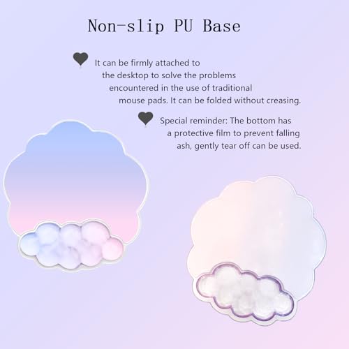 Gel Cloud Wrist Rest Keyboard Clear Mouse Pad with Wrist Rest Set 3PCS Ergonomic Acrylic Coaster Non-Slip Base Cute Transparent Cool Wrist Pad for Keyboard and Mouse Computer Gradient Pink Blue - color: 3pcs Gel Blue Pink