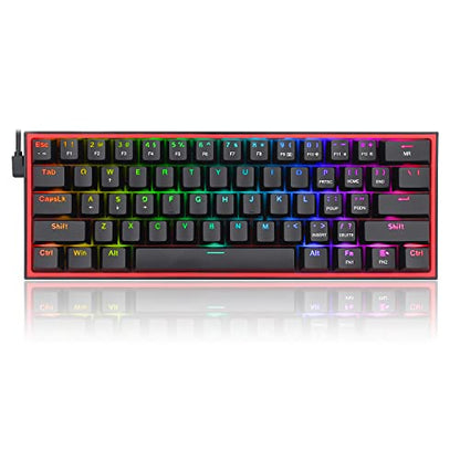 Redragon K617 Fizz 60% Wired RGB Gaming Keyboard, 61 Keys Hot-Swap Compact Mechanical Keyboard w/ 16.8M RGB Backlight, Red Inner Design, Programmable Linear Red Switch, Pro Software - color: Black (Red Inner)