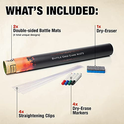 Tidyboss d&d Starter Set | 2 X Double Sides 4 Terrains 24x 36 Game Grid Mat | DND Accessories Includes Dry Erase Markers, Eraser and Clips - color: 2-pack