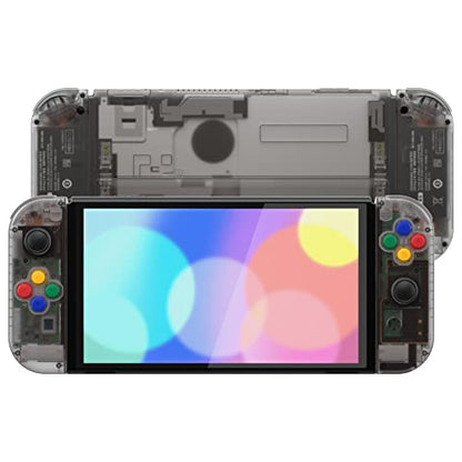 eXtremeRate DIY Full Set Shell for Nintendo Switch OLED, Replacement Console Back Plate & Kickstand, Custom NS Handheld Controller Housing with Full Set Buttons for Nintendo Switch OLED - Clear Black - color: Clear Black
