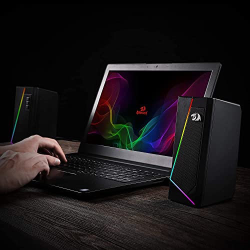 Redragon GS520 Wired 2.0 Channel Stereo Sound Desktop RGB Computer Speakers | Enhanced Auido Quality, Plug & Play USB Powered PC Gaming Speaker, 6 Colorful Backlight Modes, Easy-Access Volume Control - color: Black