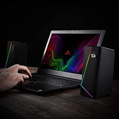 Redragon GS520 Wired 2.0 Channel Stereo Sound Desktop RGB Computer Speakers | Enhanced Auido Quality, Plug & Play USB Powered PC Gaming Speaker, 6 Colorful Backlight Modes, Easy-Access Volume Control - color: Black