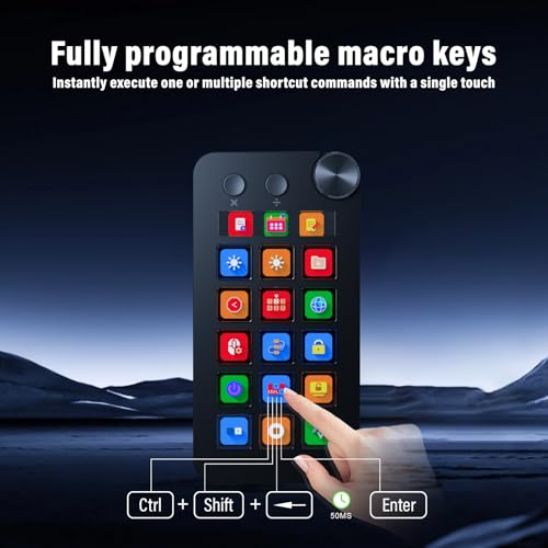 Streaming Deck,Macro pad/Calculator/Numeric Keypad Three Modes | 15 Customizable Macro Keys and LCD Bar,Large Dial,Work Efficiency Device,Compatible with Windows and Mac(N1 Black) - color: Black