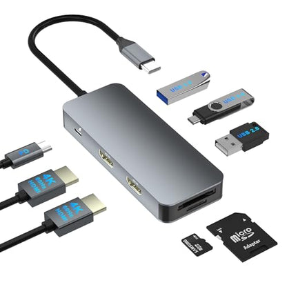 Dual HDMI Adapter for 2 Monitors, Laptop Docking Station Dual Monitor, HDMI Splitter for Dual Monitors, 4K@60hz Double Monitor Adapter, USB C Docking Station for Dell/HP/Mac Laptop - style: 8 IN 1 4K@60hz