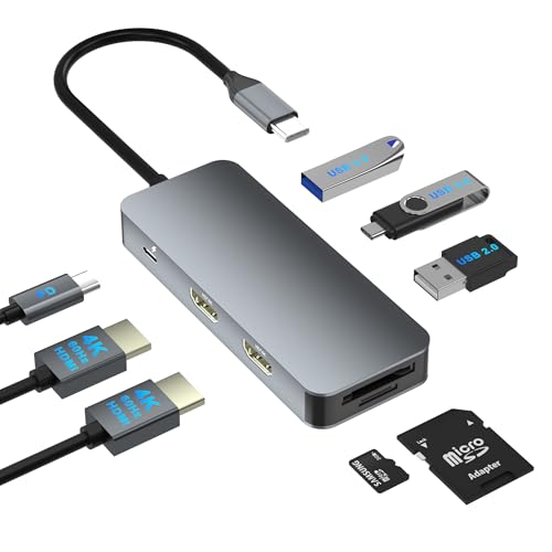 Dual HDMI Adapter for 2 Monitors, Laptop Docking Station Dual Monitor, HDMI Splitter for Dual Monitors, 4K@60hz Double Monitor Adapter, USB C Docking Station for Dell/HP/Mac Laptop - style: 8 IN 1 4K@60hz