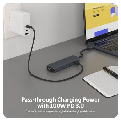 HyperDrive Next 6 Port USB Hub – USB C to HDMI 4K60Hz Display, 10Gbps Data Transfer, 100W Power Delivery Charging, 3X USB-A — Compatible w/MacBook Pro, MacBook Air, PC, and Chromebook - size: 6 Port USB-C Hub with 3x USB-A
