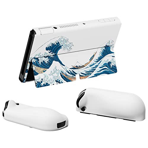 PlayVital AlterGrips Protective Slim Case for Nintendo Switch OLED, Ergonomic Grip Cover for Joycon, Dockable Hard Shell for Switch OLED w/Thumb Grip Caps & Button Caps - color: The Great Wave off Kanagawa