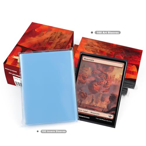 Katomula 100 MTG Card Sleeves with 100 Inner Sleeve, Textured Back Art Sleeves, Fit Standard Size Cards - Moutain - color: Moutain