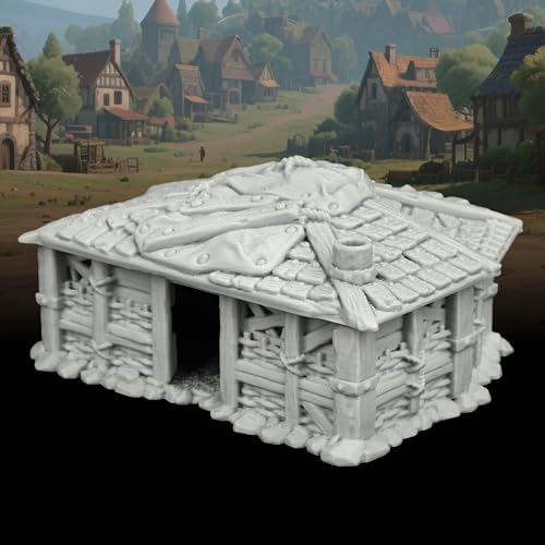 AUSPDICE 25mm Scale Tabletop Scenery, Medieval Village Cottage RPG Terrain | 1:64 Unpainted Wattle and Timber Fantasy Building for Role Playing, DND, Dungeons and Dragons, TTRPG Wargames-AF1124H - color: Af1124h Medieval Village H