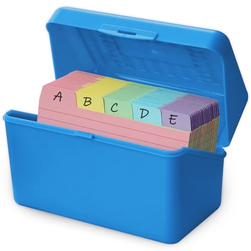 Olivo 3x5 Index Card Holder Box with 100 Cards Dividers Tabs 3"x 5", Blue - color: Blue