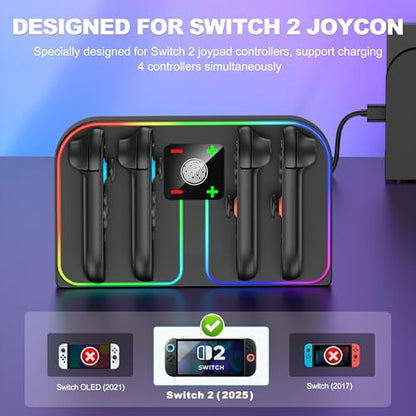 EXTREMECOOL Charging Dock Compatible with Nintendo Switch 2 (2025) for Joycon Controller, 4 in 1 Joypad Charger with Magnetic Design, Switch 2 Joy Con Fast Chagre Stand Station with USB C Cable - size: Vertical