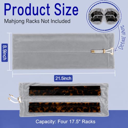 17.5 Inch Mahjong Racks with Magnetic Pushers, Tortoise Shell | Four-player acrylic set includes four racks, magnetic pushers and a divided storage bag for organized American mahjong play.
