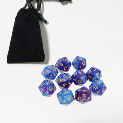 10PCS Polyhedral Dice - D20, 20mm Acrylic, 20 Sided Dice for RPG, MTG, DND, Table Games (Blue Purple) - color: Blue Purple