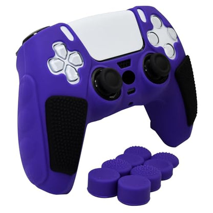 Anti-Slip Purple PS5 Controller Skin,Soft Thicken Studded Protective Silicone Cover Skin Grips Compatible with PS5/Slim/Pro Controller and 8 PCS Thumb Grips Caps. - color: Purple&Black