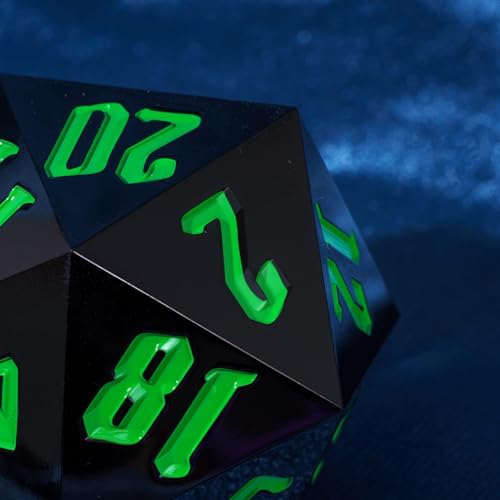 55mm 20 Sided DND Dice, Giant D20 D&D Polyhedral Dice Large D20 with Die Gift Box for Dungeons and Dragons, RPG Table Games (Black/Green Numbers) - color: Black/Green Numbers