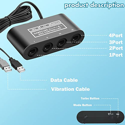 Gamecube Controller Adapter for Nintendo Switch / OLED / Switch 2 Gamecube Adapter, Compatible with PC WII U Switch2, Support 4 Gamecube Controller to Play Supper Smash Bros with 70IN Long Cable - size: Stable Version