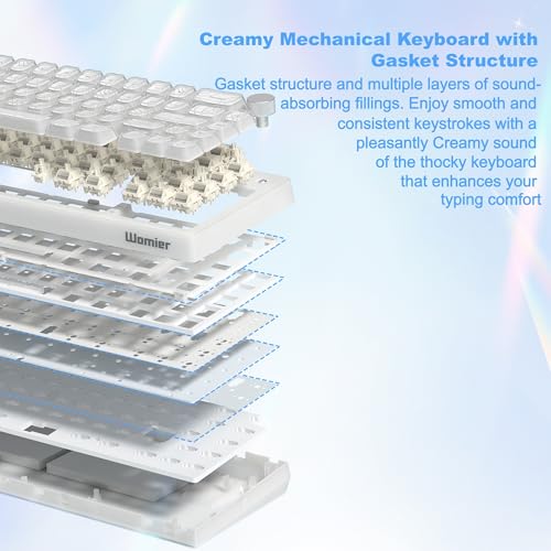 Womier 60% Keyboard Gaming, Wireless Mechanical Creamy Keyboard QMK/VIA | Topographic Hot-Swappable BT5.0/2.4G/USB-C RGB Key board Double-Layer Clear Keycaps for Mac/Win/Gaming (Q61 V2) - color: C-White Transparency