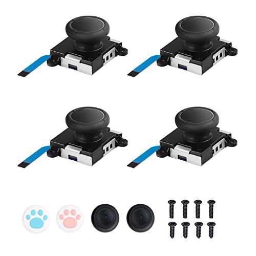 Joycon Joystick Replacement 4 Pack, Replacement Joy-stick Analog Thumb Stick for Switch Joycon Controller & Switch Lite, Left/Right Analog Joystick with Thumbstick Caps & Screws (4pcs Black) - color: 4pcs Black