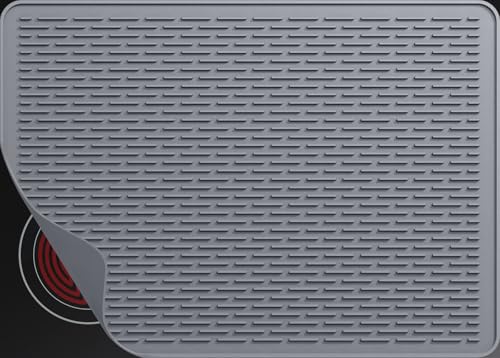 Stove Top Cover for Electric Stove, Dish Drying Mat for Kitchen, Glass Cooktop Protector, Heat Resistant Waterproof Foldable Anti-Slip Silicone Mat (Gray, 28''L x 20''W) - color: Grey, size: 28''L x 20''W