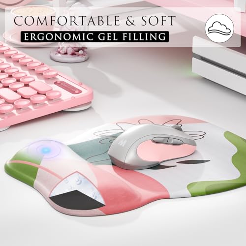 MROCO Ergonomic Mouse Pad with Gel Wrist Rest, 9.4 x 8.1 in, Pastel Petals | Ergonomic Shape Design, Multiple Pattern Options, Gel Wrist Comfort, Smooth Lycra Surface, Non-Slip PU Base - color: Pastel Petals