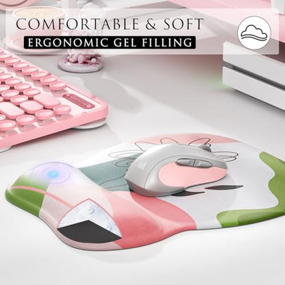 MROCO Ergonomic Mouse Pad with Gel Wrist Rest, 9.4 x 8.1 in, Pastel Petals | Ergonomic Shape Design, Multiple Pattern Options, Gel Wrist Comfort, Smooth Lycra Surface, Non-Slip PU Base - color: Pastel Petals