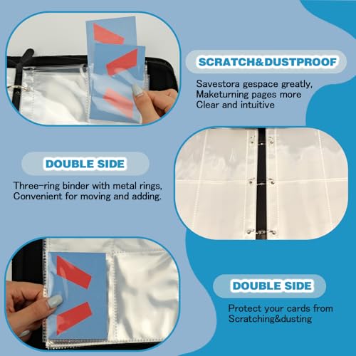 Card Binder 4 Pocket, Small Trading Card Binder holds 400 Card with 50 Removable Sleeves, Favourites Waterproof PU Album with Zipper for TCG, MTG, Gaming Football Sports Cards, Blue - color: Blue