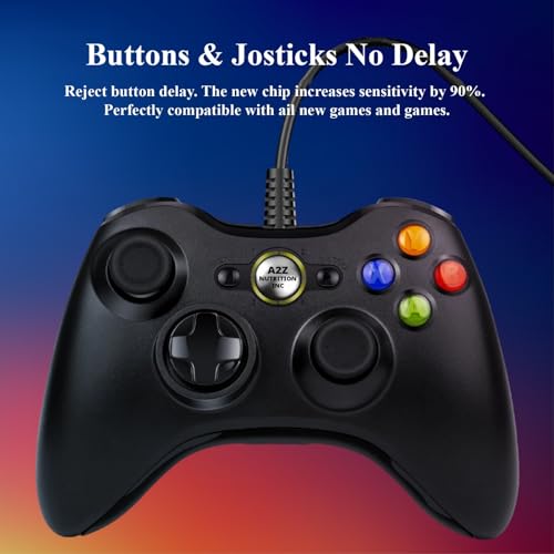 Wired Controller for Xbox 360 – USB Gamepad with Dual Vibration, Turbo Function & 7.2FT Cable – Compatible with Xbox 360/360 Slim and PC Windows 7/8/10/11 – Plug and Play Design – Black