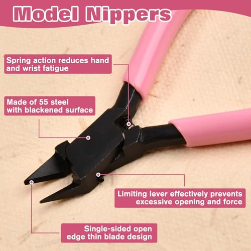 4.3-inch Hobby Nippers Model Tools for Advancers to Repair and Fix Plastic Kits with Double-sided Open-edge Sprue Cutter for Plastic Miniature Building with Polishing Block, Protection Cap
